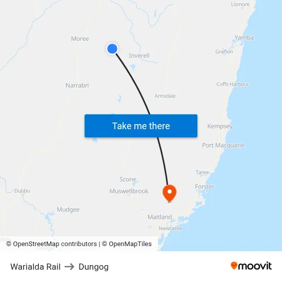 Warialda Rail to Dungog map