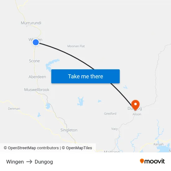 Wingen to Dungog map