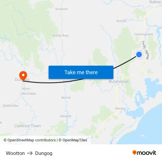 Wootton to Dungog map