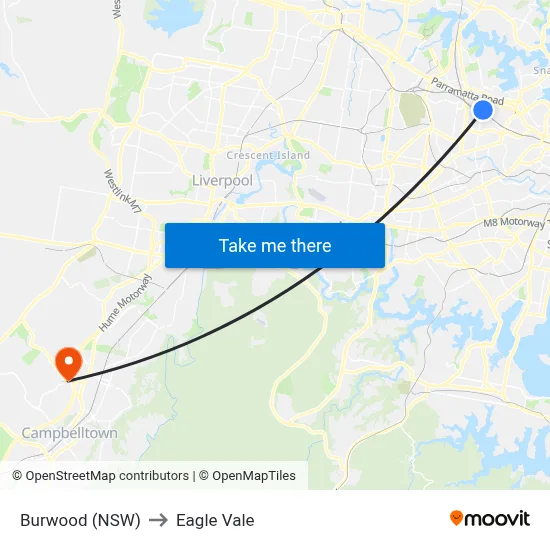 Burwood (NSW) to Eagle Vale map