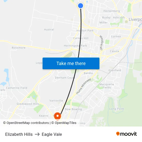 Elizabeth Hills to Eagle Vale map