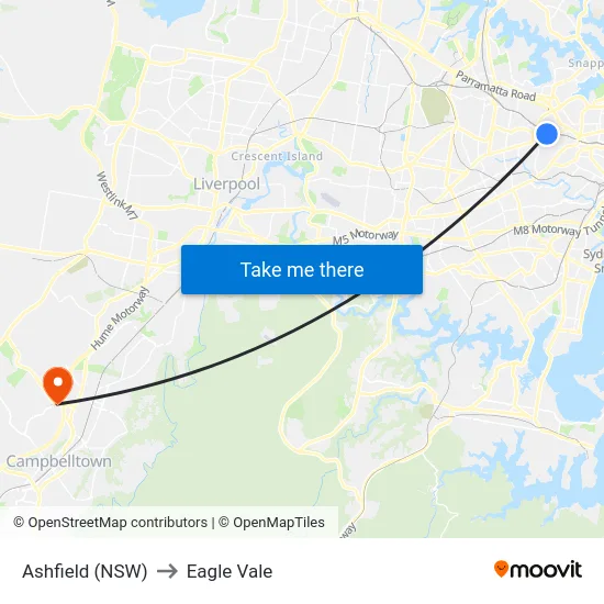 Ashfield (NSW) to Eagle Vale map