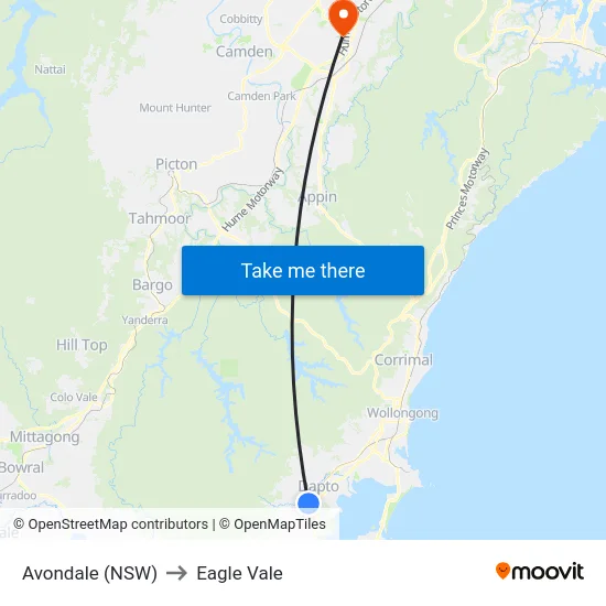 Avondale (NSW) to Eagle Vale map