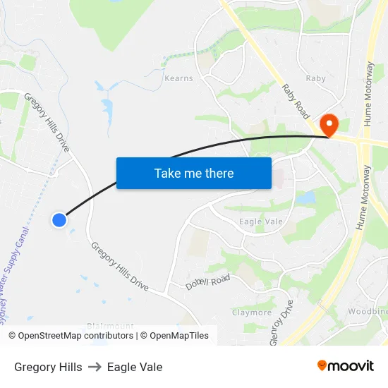 Gregory Hills to Eagle Vale map