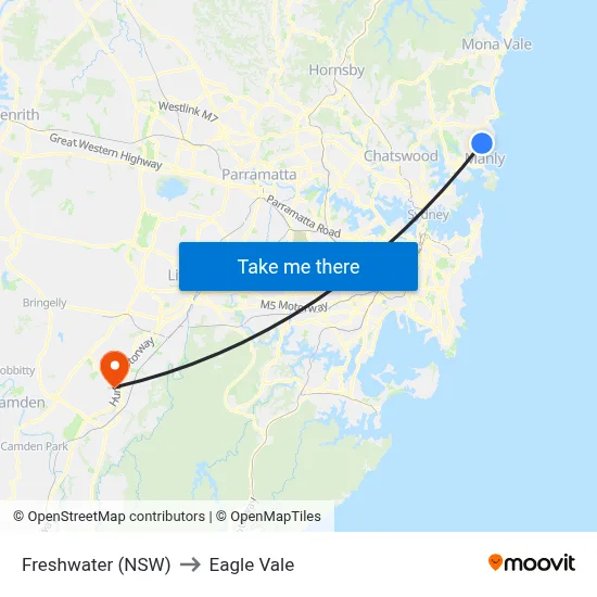 Freshwater (NSW) to Eagle Vale map