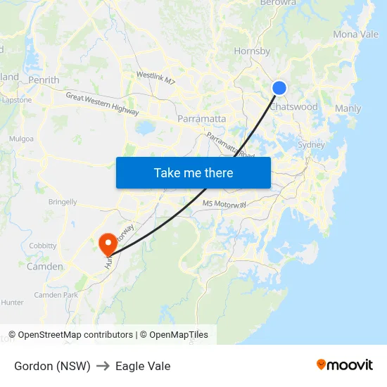 Gordon (NSW) to Eagle Vale map