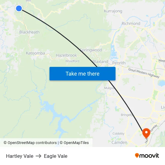 Hartley Vale to Eagle Vale map