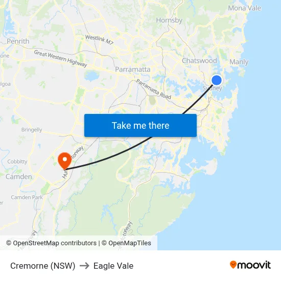 Cremorne (NSW) to Eagle Vale map