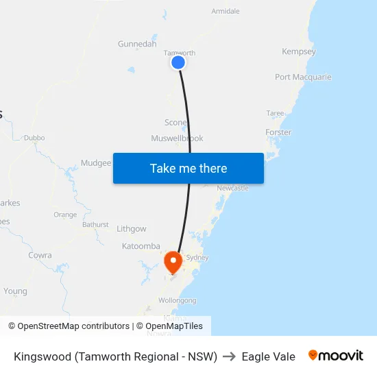 Kingswood (Tamworth Regional - NSW) to Eagle Vale map