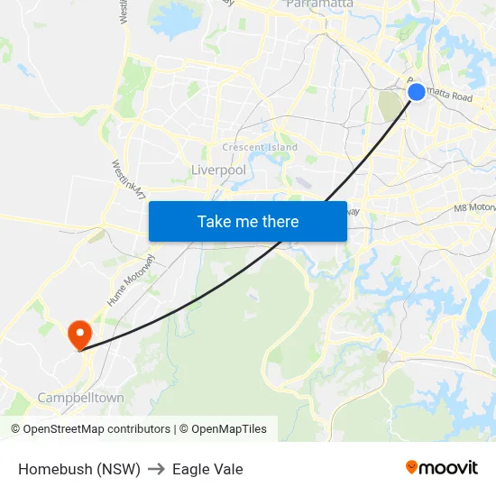 Homebush (NSW) to Eagle Vale map