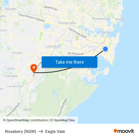 Rosebery (NSW) to Eagle Vale map