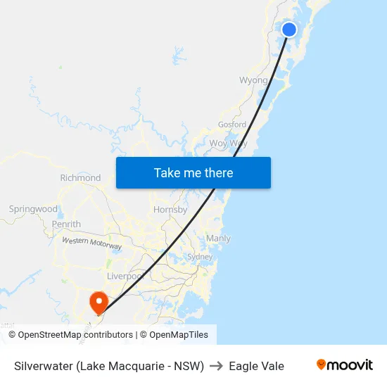 Silverwater (Lake Macquarie - NSW) to Eagle Vale map