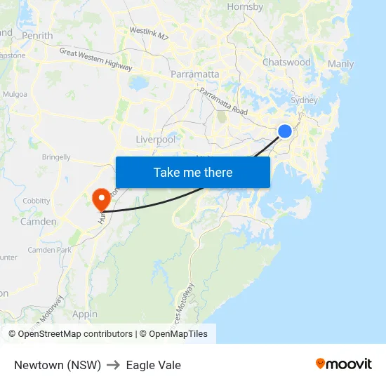 Newtown (NSW) to Eagle Vale map