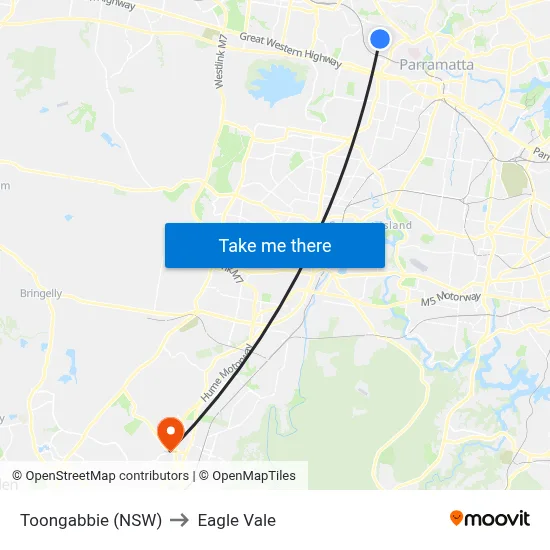 Toongabbie (NSW) to Eagle Vale map