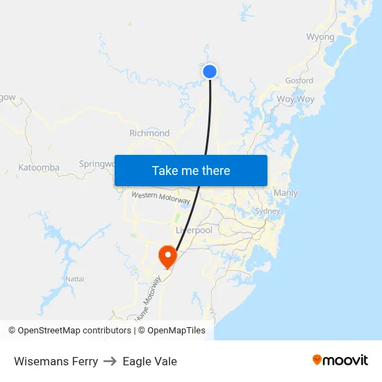 Wisemans Ferry to Eagle Vale map