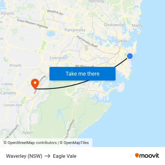 Waverley (NSW) to Eagle Vale map