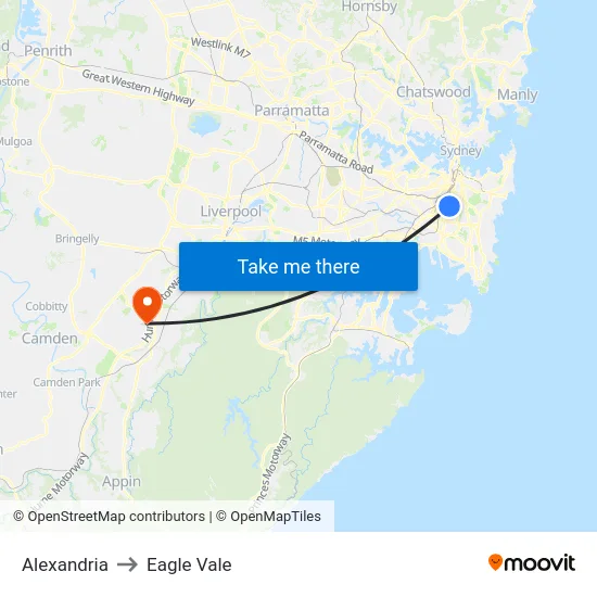 Alexandria to Eagle Vale map