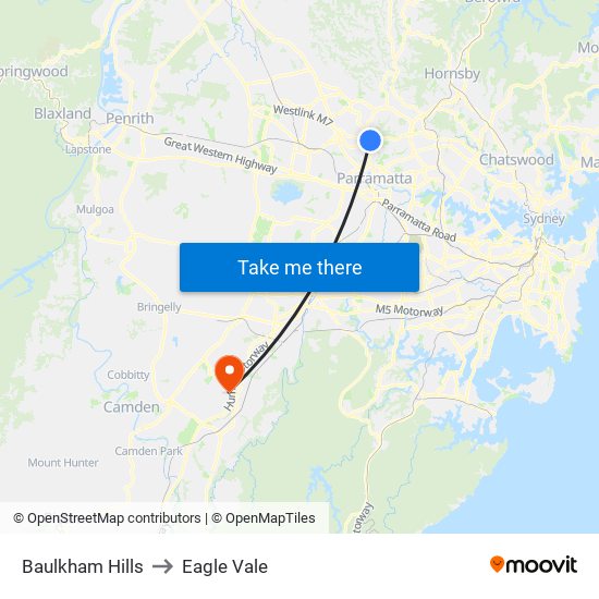 Baulkham Hills to Eagle Vale map