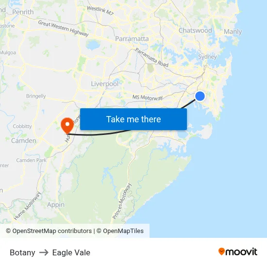Botany to Eagle Vale map