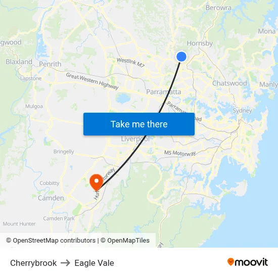Cherrybrook to Eagle Vale map