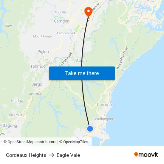 Cordeaux Heights to Eagle Vale map