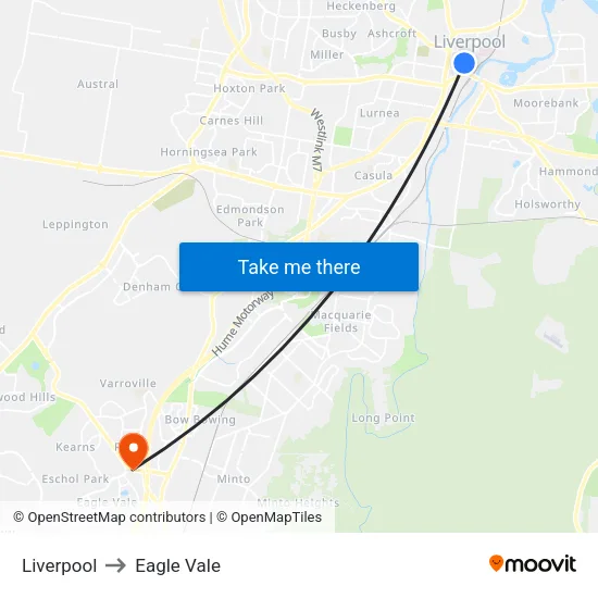 Liverpool to Eagle Vale map