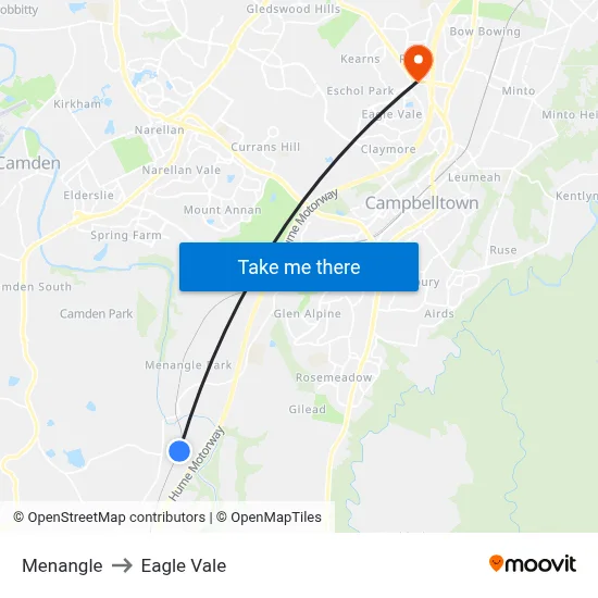 Menangle to Eagle Vale map
