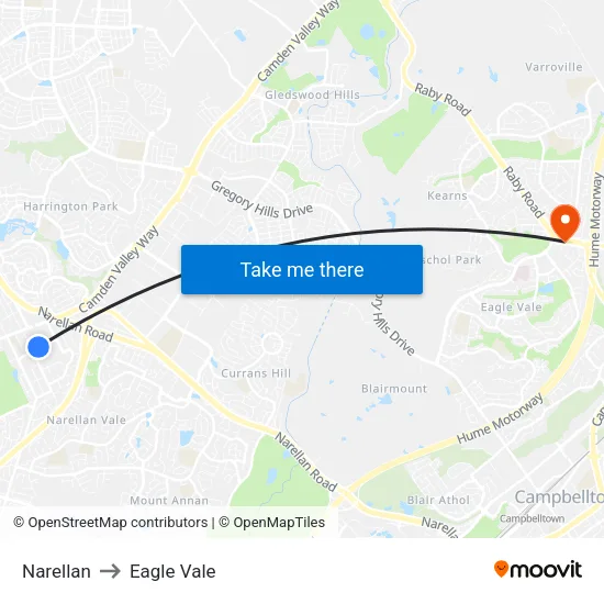 Narellan to Eagle Vale map