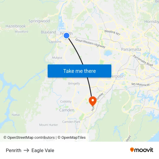 Penrith to Eagle Vale map