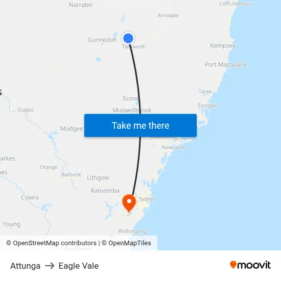 Attunga to Eagle Vale map