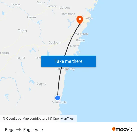 Bega to Eagle Vale map