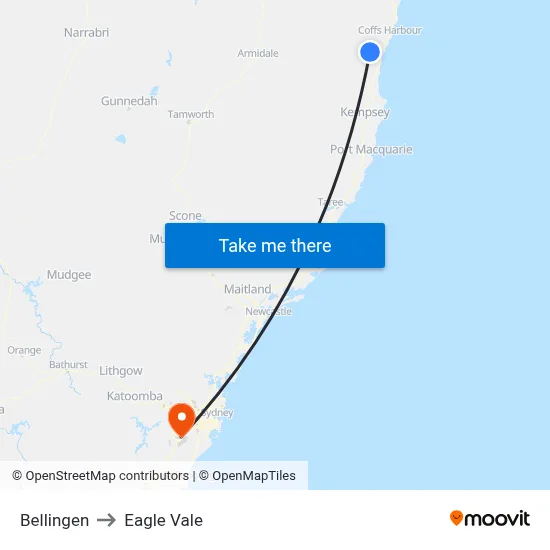 Bellingen to Eagle Vale map