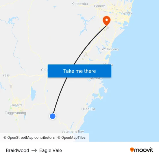 Braidwood to Eagle Vale map