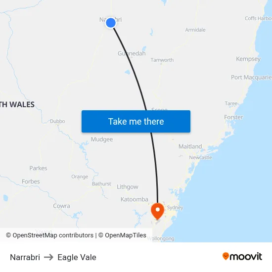 Narrabri to Eagle Vale map