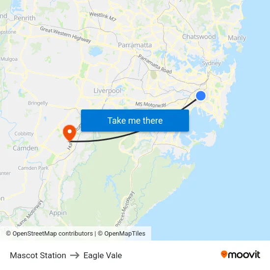 Mascot Station to Eagle Vale map