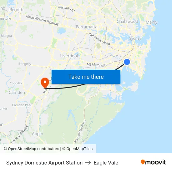Sydney Domestic Airport Station to Eagle Vale map