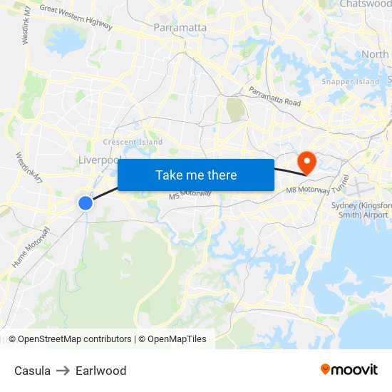 Casula to Earlwood map