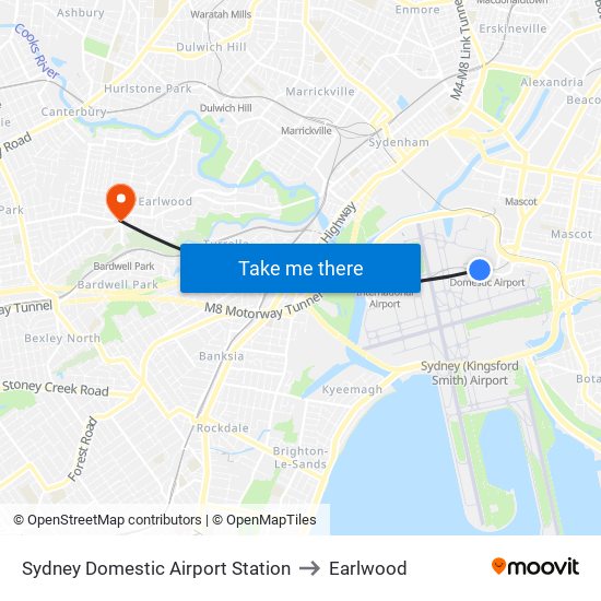 Sydney Domestic Airport Station to Earlwood map