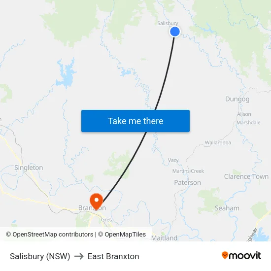 Salisbury (NSW) to East Branxton map