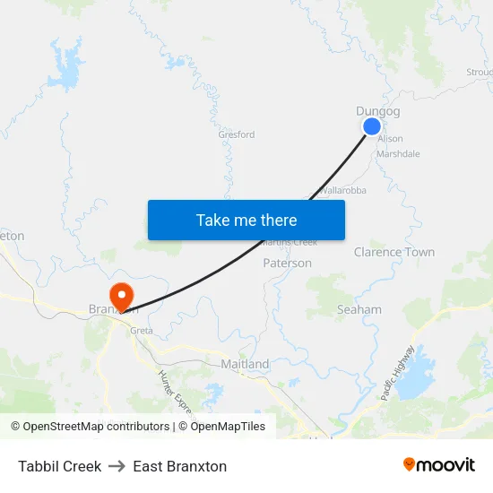 Tabbil Creek to East Branxton map