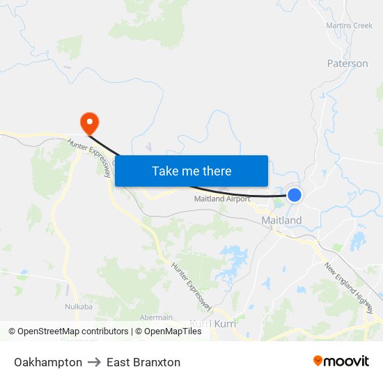Oakhampton to East Branxton map