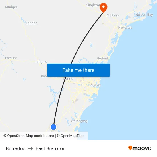 Burradoo to East Branxton map