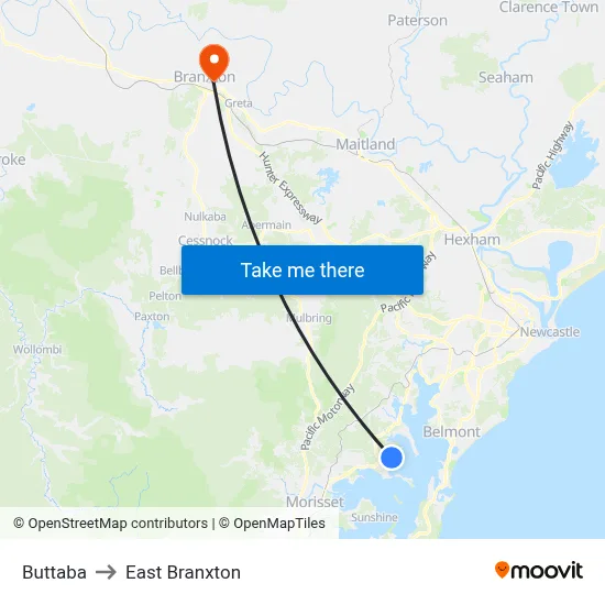 Buttaba to East Branxton map