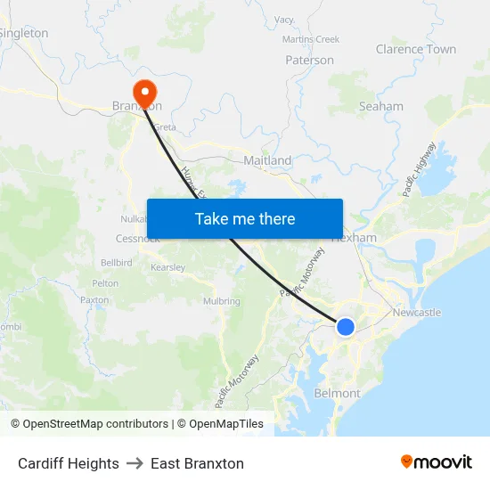 Cardiff Heights to East Branxton map