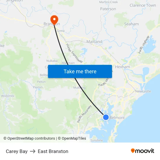 Carey Bay to East Branxton map