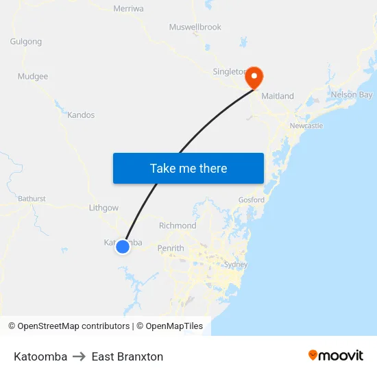 Katoomba to East Branxton map