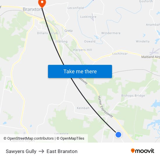 Sawyers Gully to East Branxton map