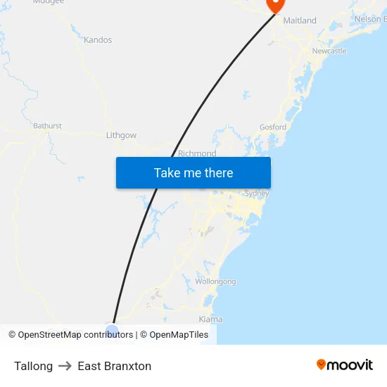 Tallong to East Branxton map