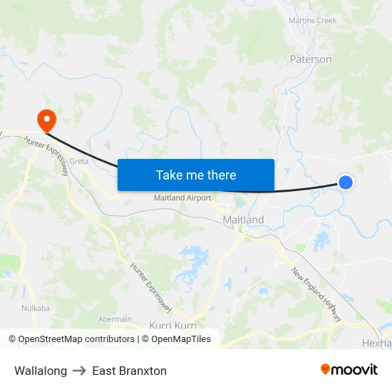 Wallalong to East Branxton map