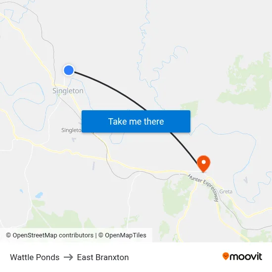 Wattle Ponds to East Branxton map